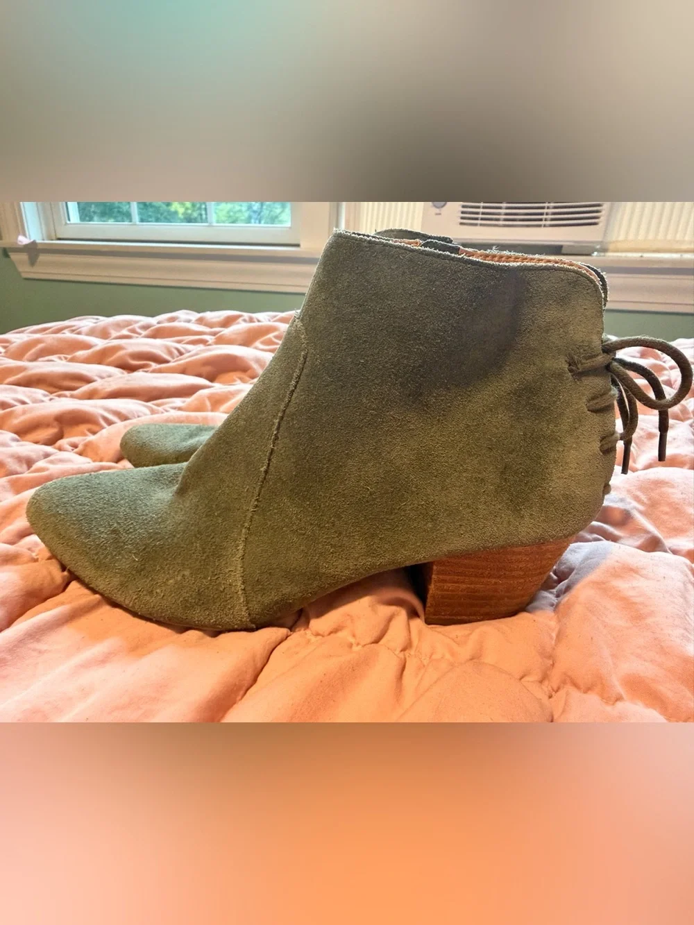 Tahari Olive Suede Ankle Booties with Block Heel